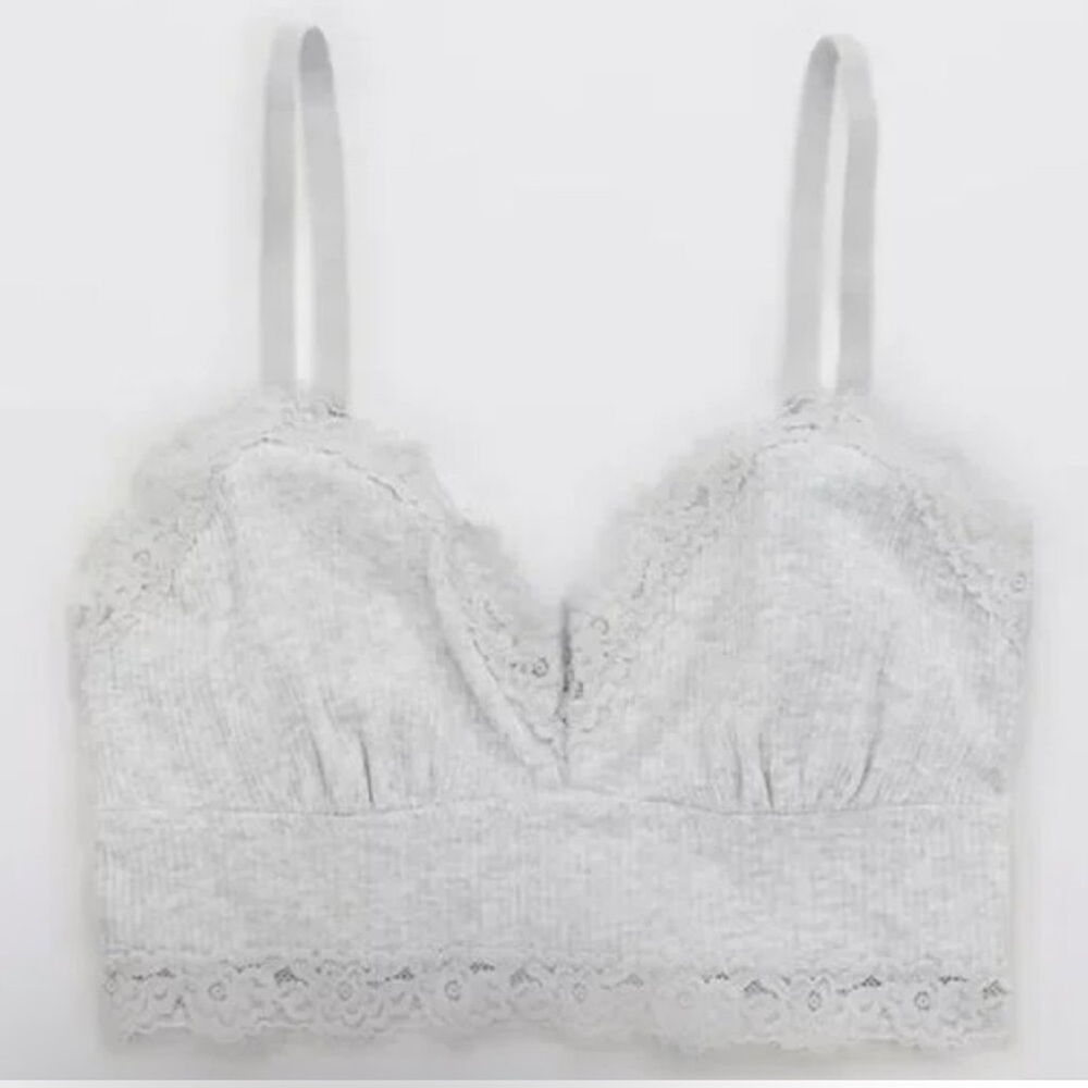 Gray Lace Trim Bralette Bras - Picture 2 of 4